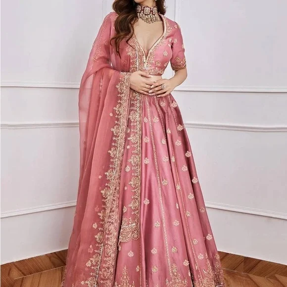 Pink Embroidered Lehenga - Picture 3 of 5